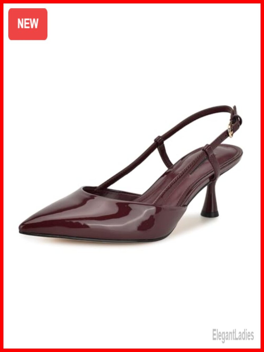 Faux Patent Leather Pointy Toe Kitten Heel Slingback Dress Pumps
